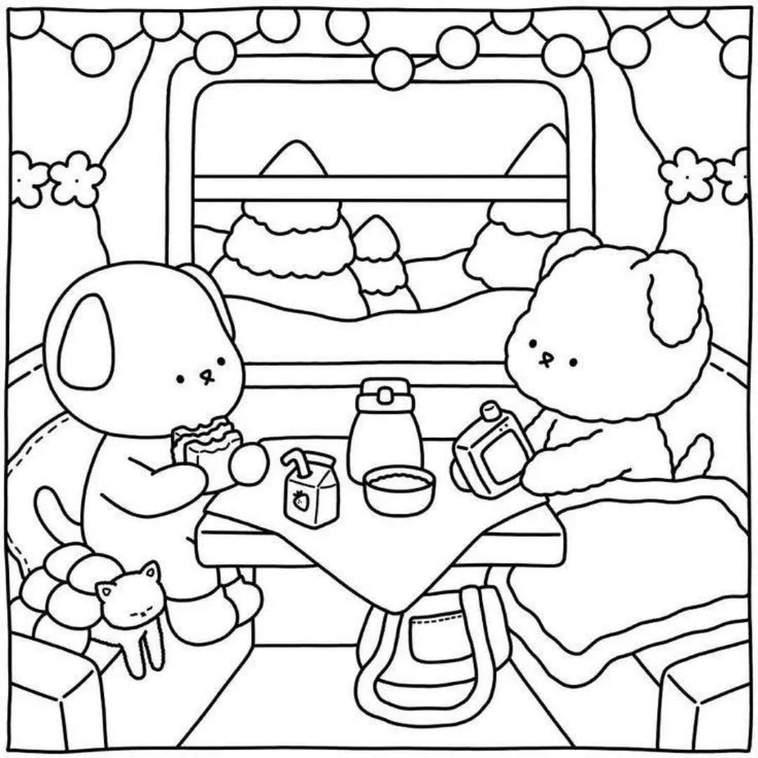 bobbie goods para imprimir grÁtis: teleférico inverno com 2 cachorrinhos, gatinho e chocolate quente pdf!