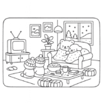 Bobbie Goods Noite de Inverno: Ursinhos Assistindo TV com Pipoca e Cobertor – Desenho Grátis