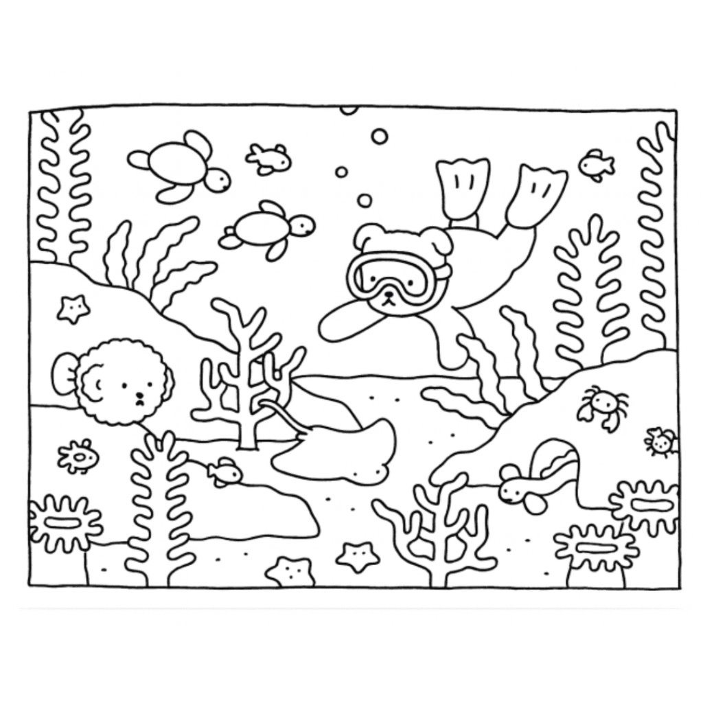 bobbie goods ursinho mergulho fundo mar para imprimir pdf grátis colorir!