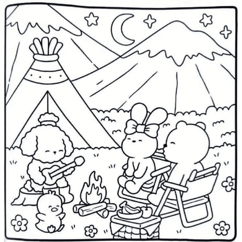 bobbie goods para imprimir grÁtis: acampamento fofura com poodle violão, coelhinho marshmallow e fogueira pdf!