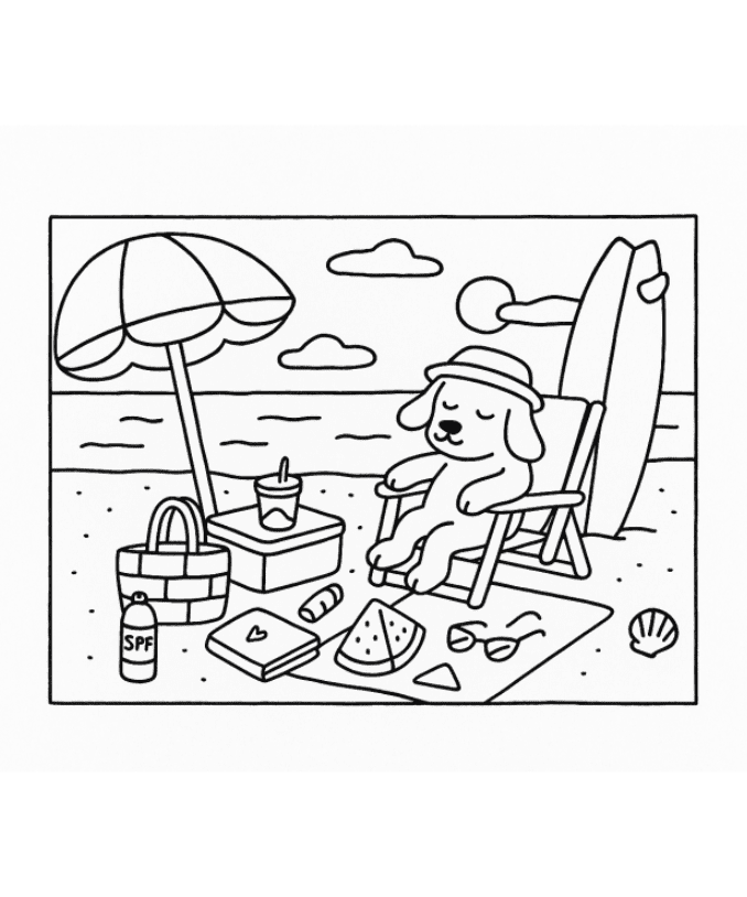 Bobbie Goods Para Imprimir Grátis – Cachorrinho na Praia PDF | Suco Melancia Prancha Uszon