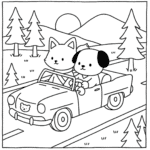 bobbie goods gato e cachorro de carro para imprimir pdf grátis e colorir kawaii!