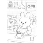 bobbie goods para imprimir grÁtis: coelhinho barista preparando café espresso na máquina profissional pdf!