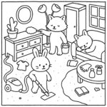 bobbie goods gato coelho limpando casa para imprimir pdf grátis colorir!