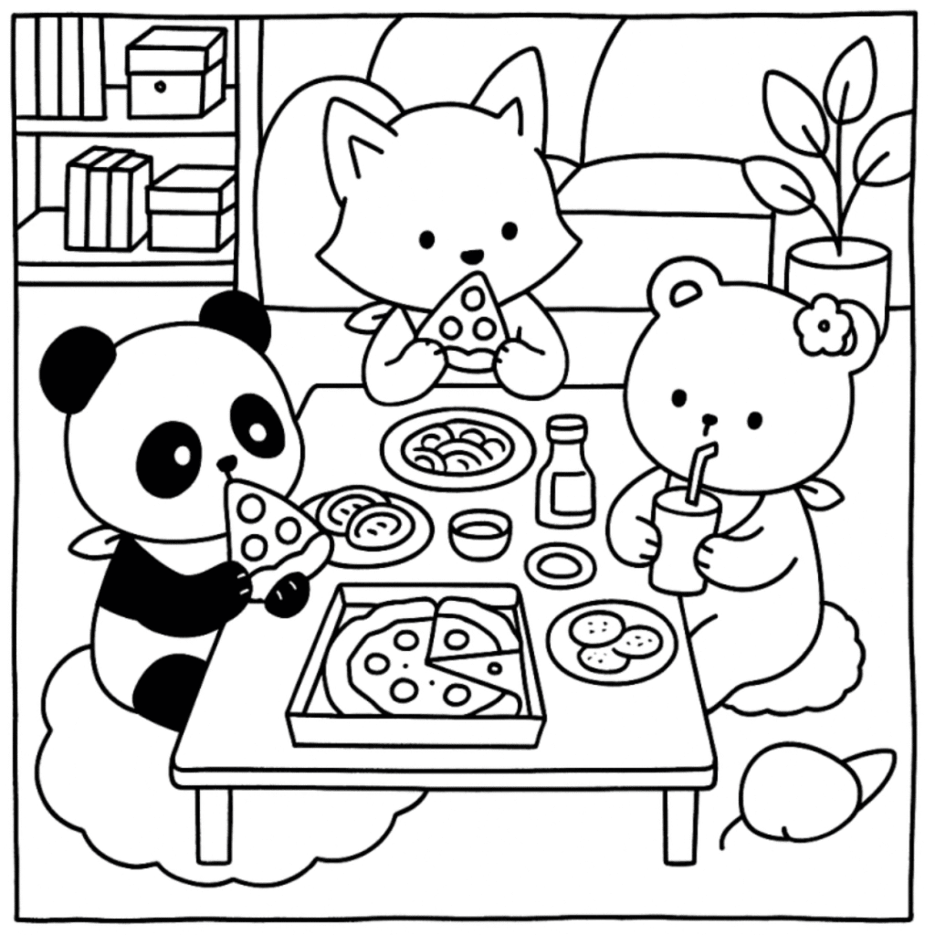bobbie goods panda raposa urso pizza para imprimir pdf grátis colorir!