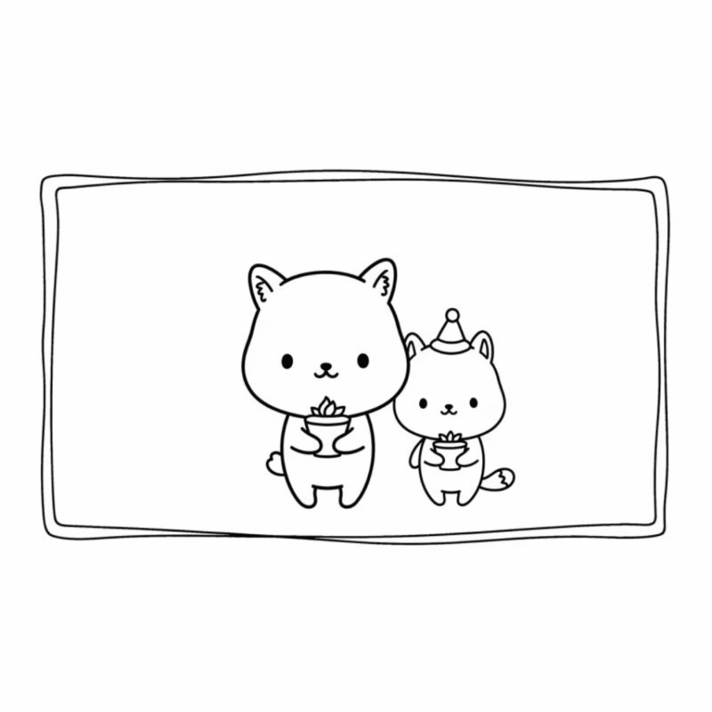 Bobbie Goods Gatinhos Aniversário com Bolo – Desenho Fofo para Colorir e Imprimir Grátis