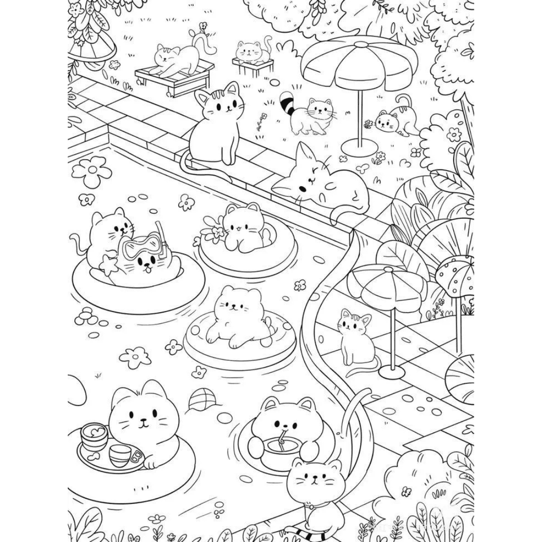 bobbie goods para imprimir grÁtis: piscina 22 gatinhos com boias, escorrega e guarda sol gigante pdf!