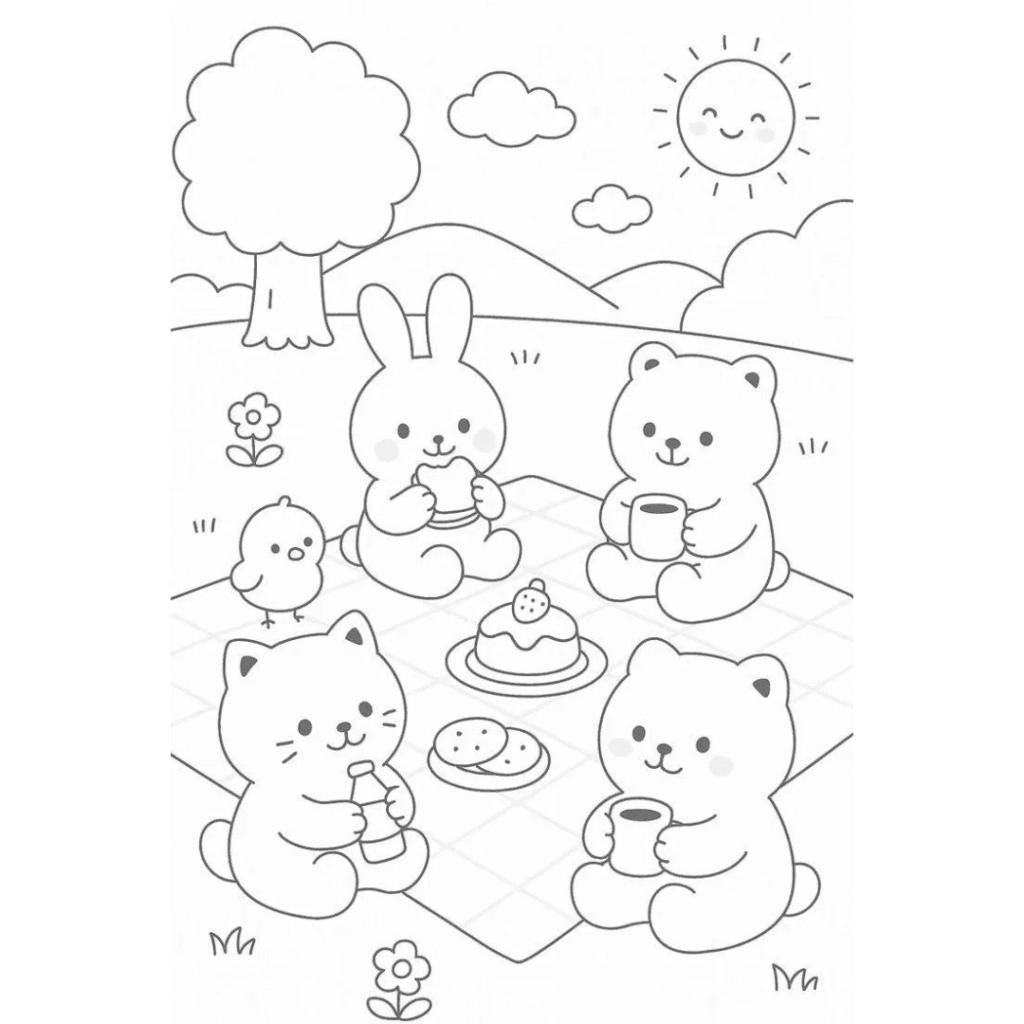 bobbie goods para imprimir grÁtis: piquenique 5 amigos com donuts, café e sol sorrindo pdf