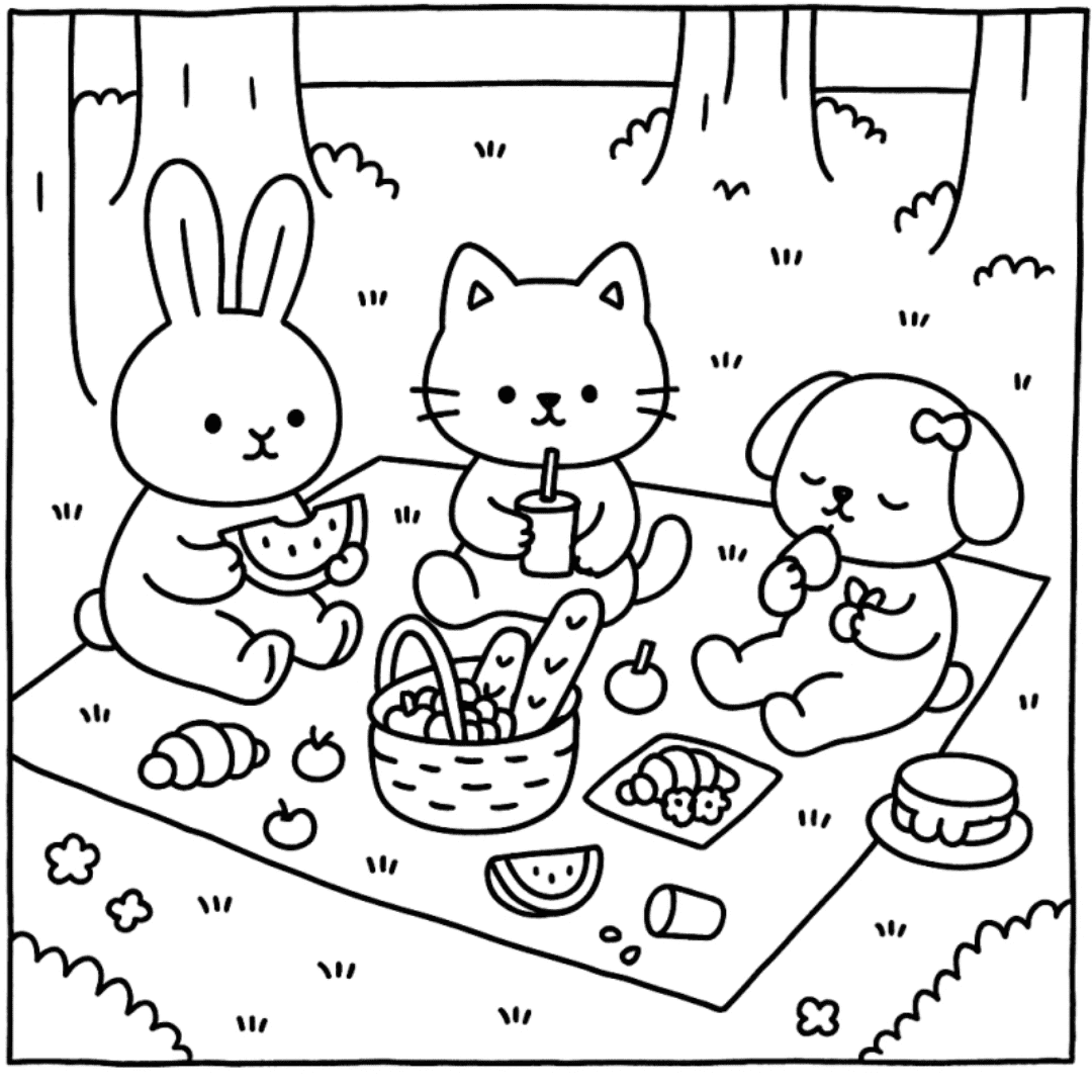 bobbie goods piquenique coelho gato para imprimir pdf grátis colorir!