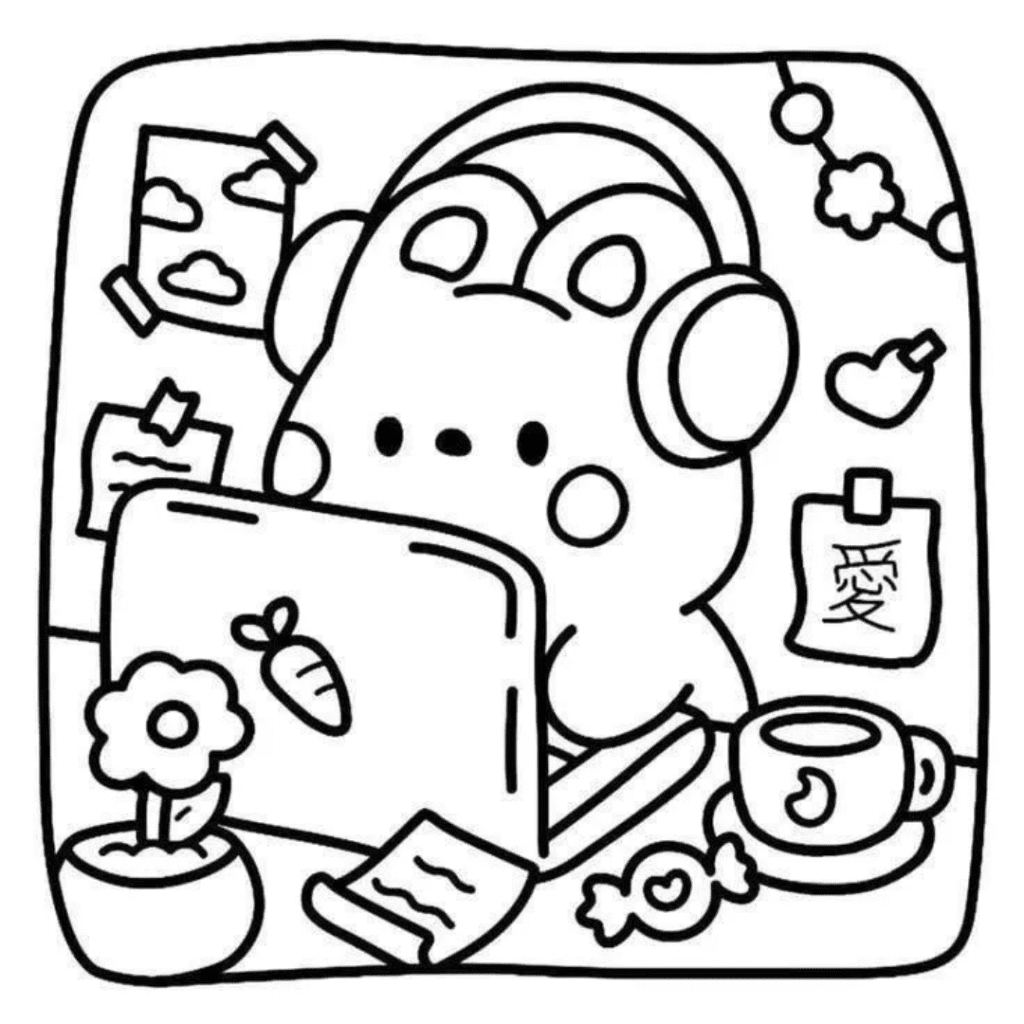 bobbie goods para imprimir grÁtis: coelhinho lo fi com headphone, notebook e café study with me pdf!