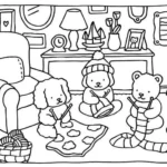 bobbie goods para imprimir grÁtis: ursinhos tricotando cachecóis no tapete com novelos, caneca e poltrona quentinha!