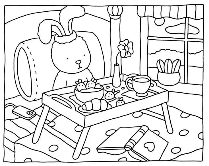 bobbie goods para imprimir grÁtis: coelhinho café na cama com morangos, croissant e caderno pdf!