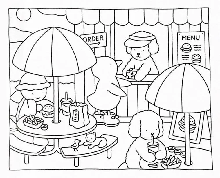 bobbie goods para imprimir grÁtis: ursinhos no food truck de hambúrguer com batata frita e milkshake!