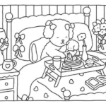 bobbie goods para imprimir grÁtis: ursinha mimada tomando café na cama com panquecas, ursinho de pelúcia e laços!