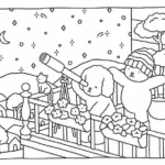 bobbie goods para imprimir grÁtis: ursinhos observando estrelas na varanda com telescópio e gatinho – página de colorir noite mágica kawaii