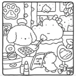 bobbie goods para imprimir grÁtis: poodle maquiando nuvem com paleta, batom e espelho coração pdf!