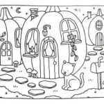 bobbie goods para imprimir grÁtis: vila de abóboras encantada com gatinho na porta e lua cheia!