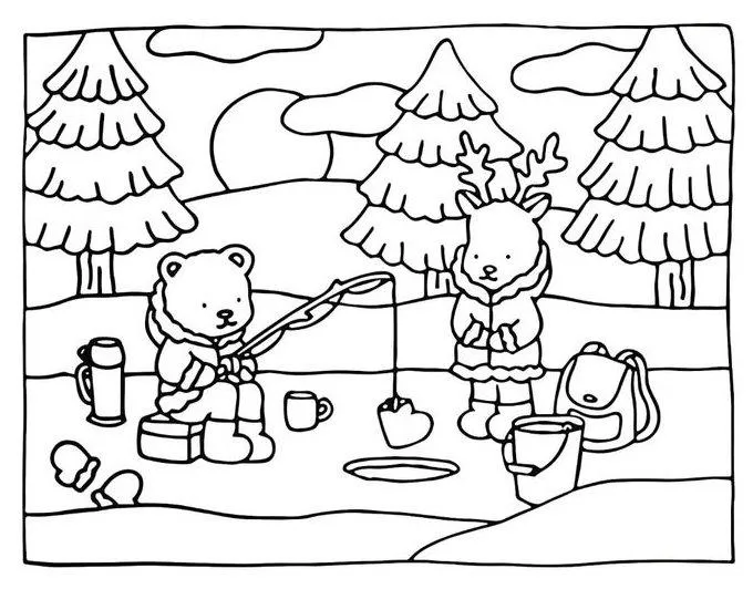 bobbie goods para imprimir grÁtis: ursinho e rena pescando no gelo com chocolate quente e luvas perdidas!
