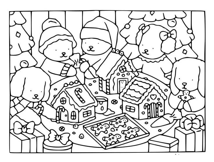 bobbie goods para imprimir grÁtis: ursinhos montando casinha de biscoito natalina com gingerbread e Árvore!