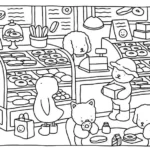 bobbie goods para imprimir grÁtis: loja de donuts com ursinhos, gatinho comendo e pato cliente cheio de sacolinhas!