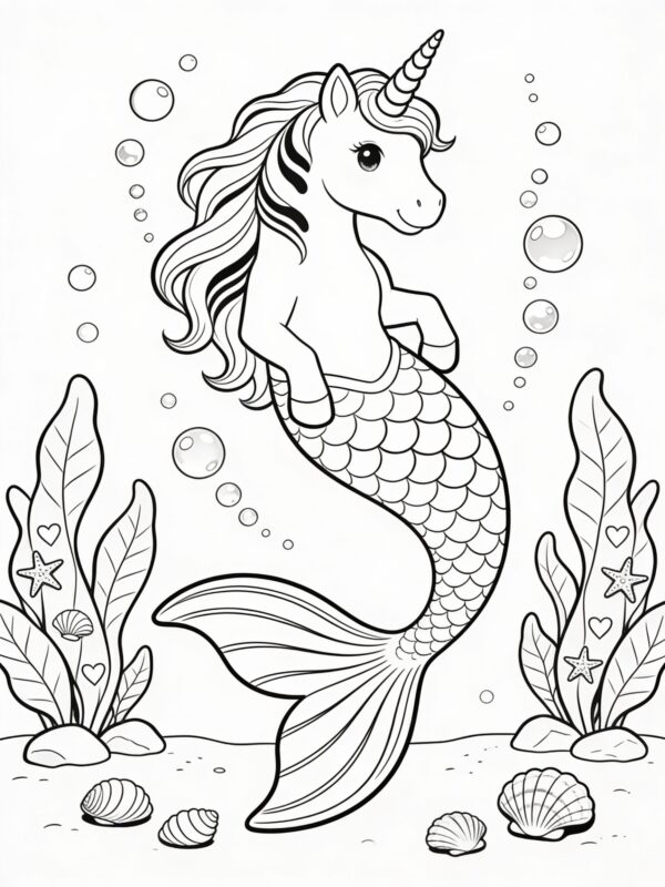 Unicórnio Sereia para Colorir