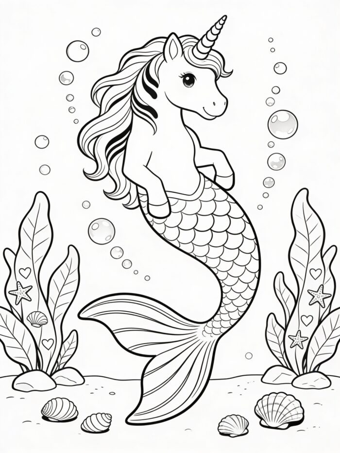 Unicórnio Sereia para Colorir