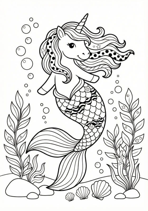 Unicórnio Sereia para Colorir