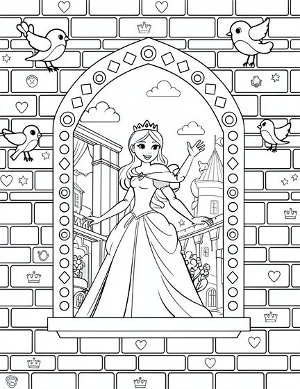 princesa no castelo para colorir