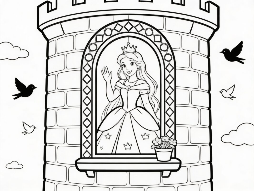 princesa no castelo para colorir