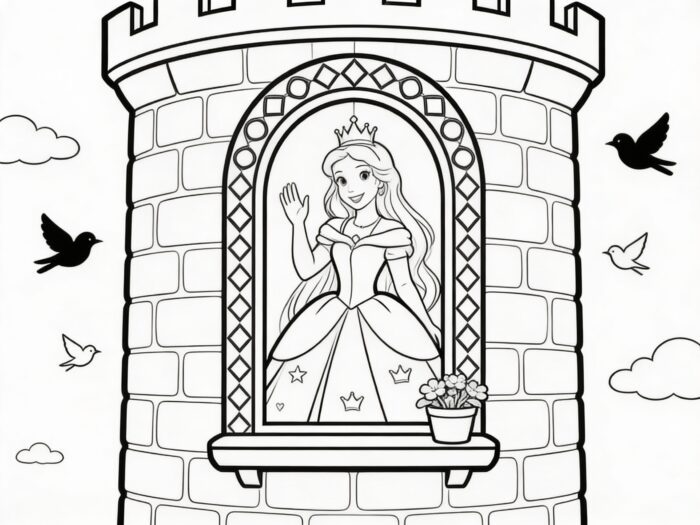 princesa no castelo para colorir