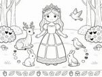 princesa com animais para colorir