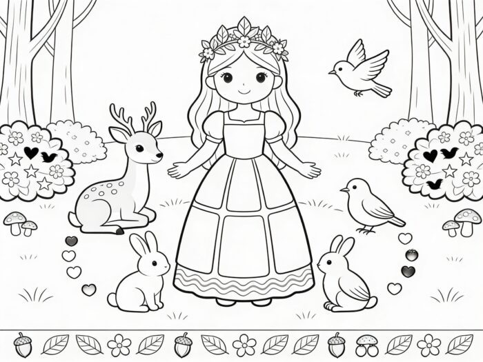 princesa com animais para colorir