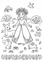 princesa com animais para colorir