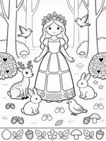 princesa com animais para colorir