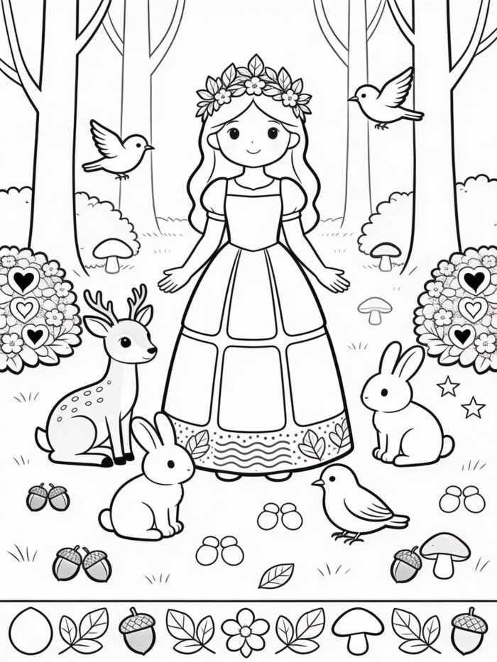 princesa com animais para colorir
