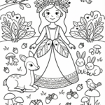 princesa com animais para colorir