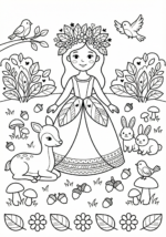 princesa com animais para colorir