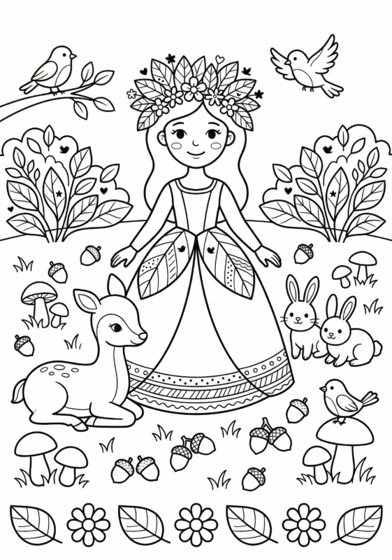 princesa com animais para colorir