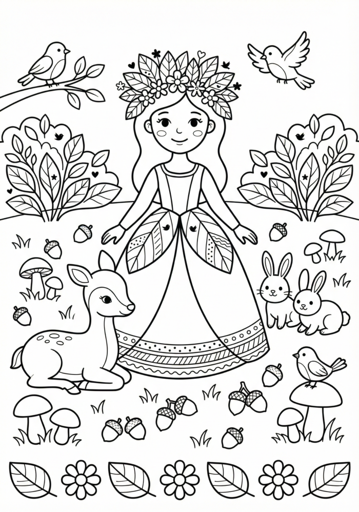 princesa com animais para colorir