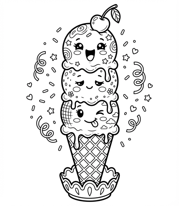 sorvete kawaii para colorir