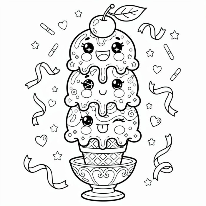 sorvete kawaii para colorir