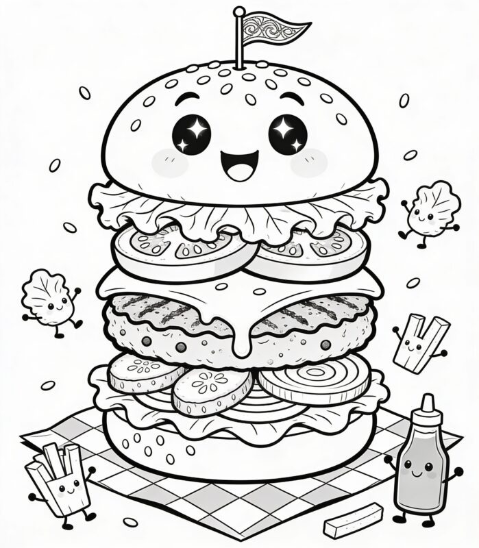 desenho de hambúrguer fofo