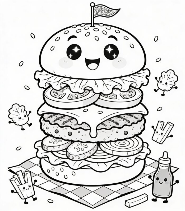 desenho de hambúrguer fofo