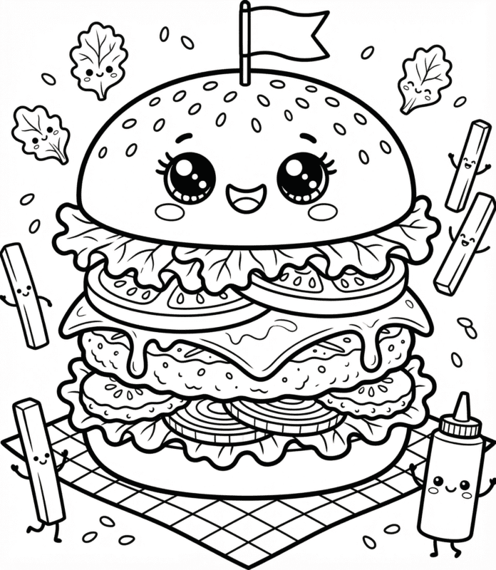 desenho de hambúrguer fofo