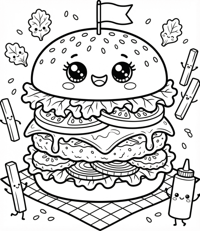 desenho de hambúrguer fofo