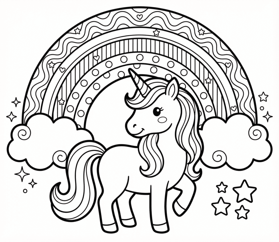 Unicórnio com Arco-íris para Colorir