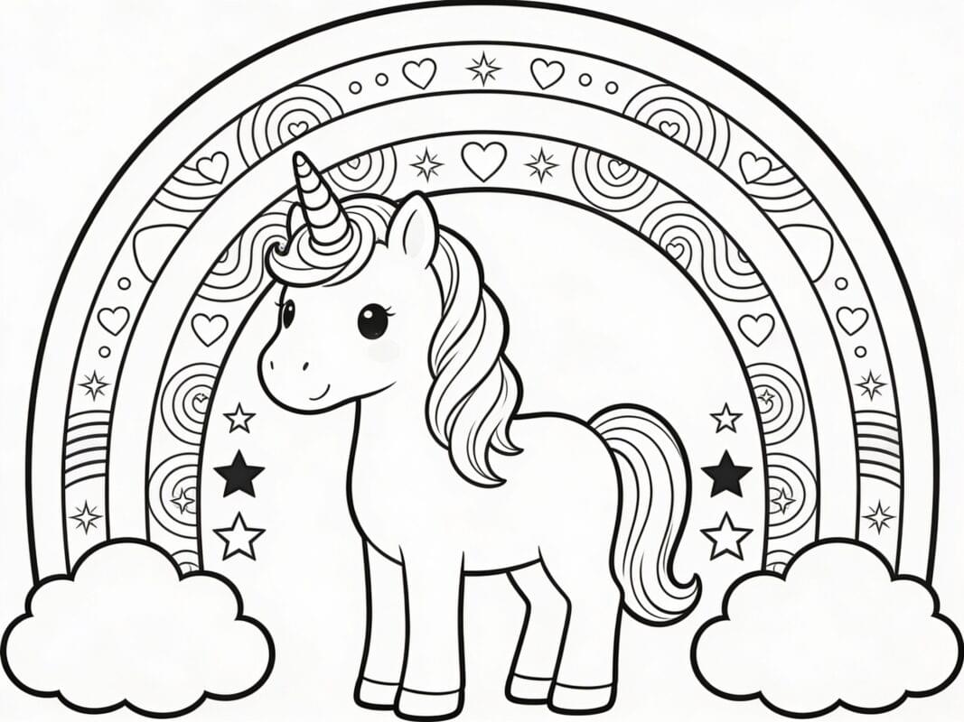 Unicórnio com Arco-íris para Colorir