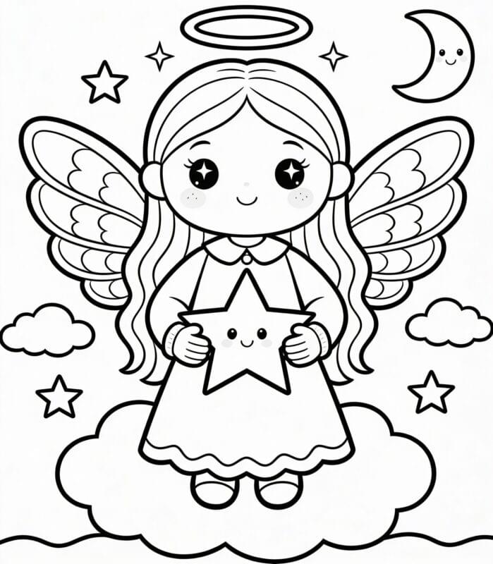 Anjo de Natal para Colorir